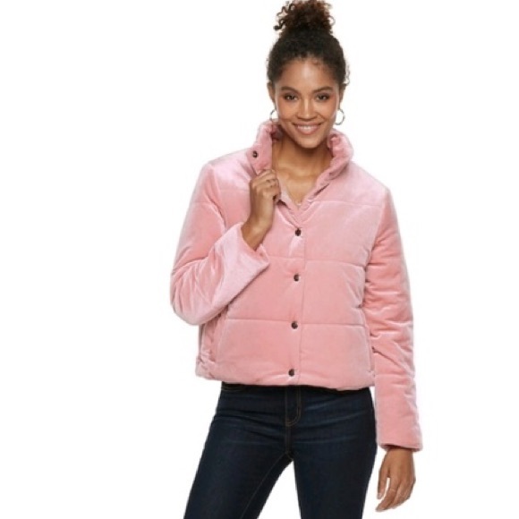 Popsugar Pink Velvet Puffer Jacket Size 